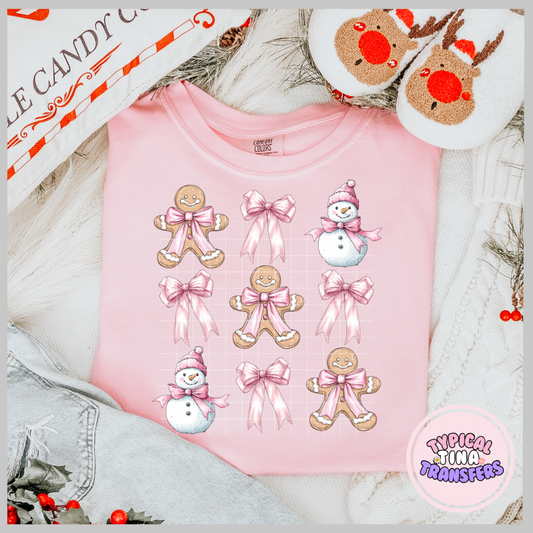 Coquette Gingerbread and Snowman | DTF Screen Print