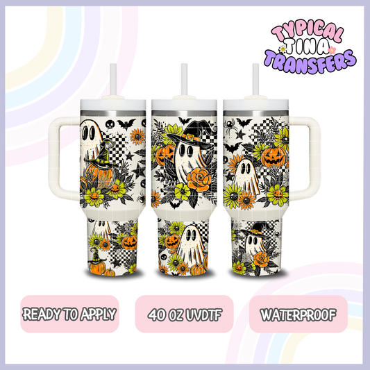 Floral halloween Ghosts | 40oz UVDTF Wrap | POD