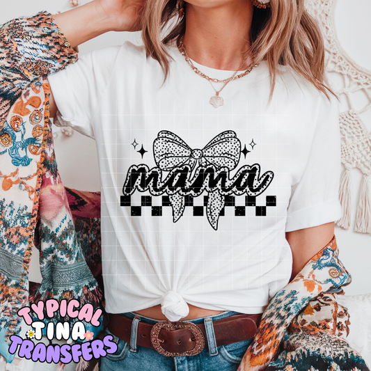 Mama with bow polka dot (black letters) | DTF Screen Print | POD
