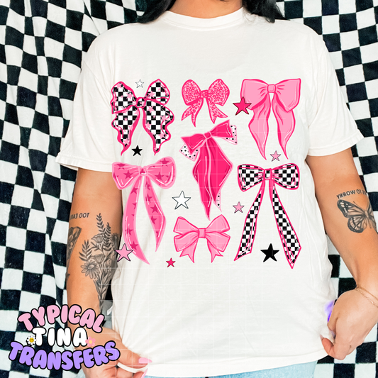 Bright pink checkered bows | DTF Transfer | POD