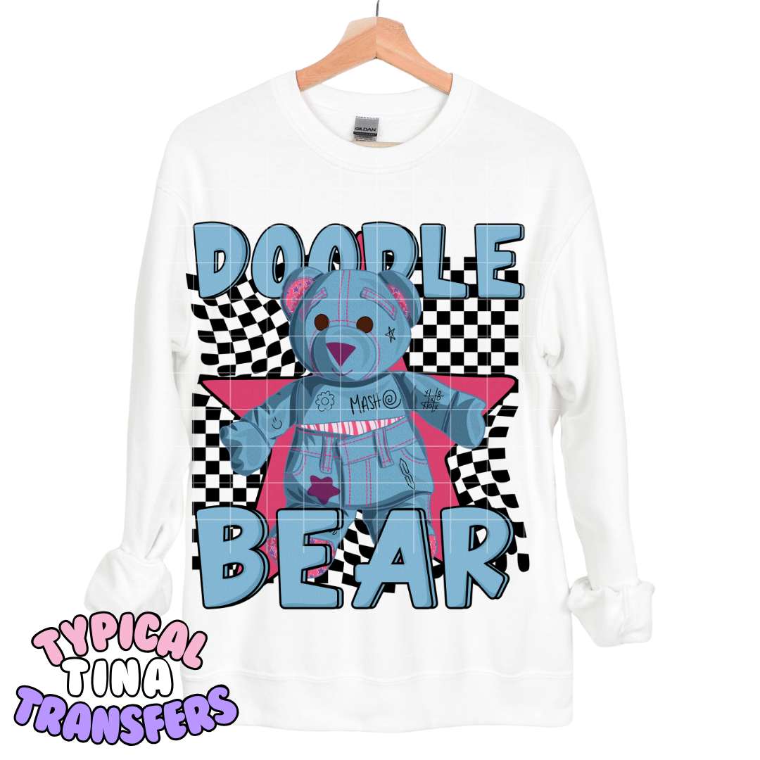 Doodle bear with checkered background | DTF Transfers | POD