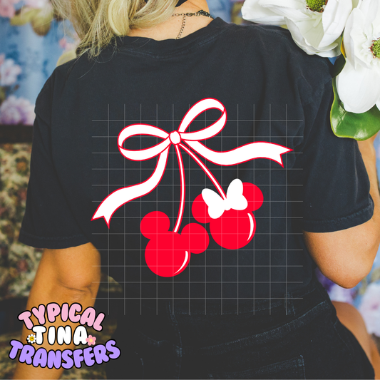 Cherry Mouse White ribbon | DTF Screen Print | POD