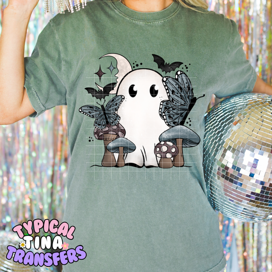 Ghost Dark butterflies and mushrooms | DTF Screen Print | POD