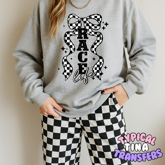 Race life checkered bow | DTF Transfers | POD