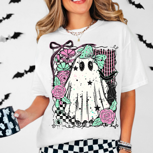 Ghost with bow and florals | DTF Transfer | POD