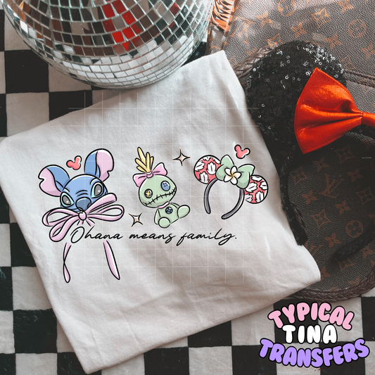 Blue Alien Ohana Mouse hat ears | DTF Transfer | POD