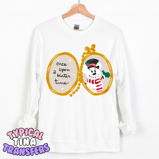 Once upon a winter time snow mouse locket | DTF Transfer | POD