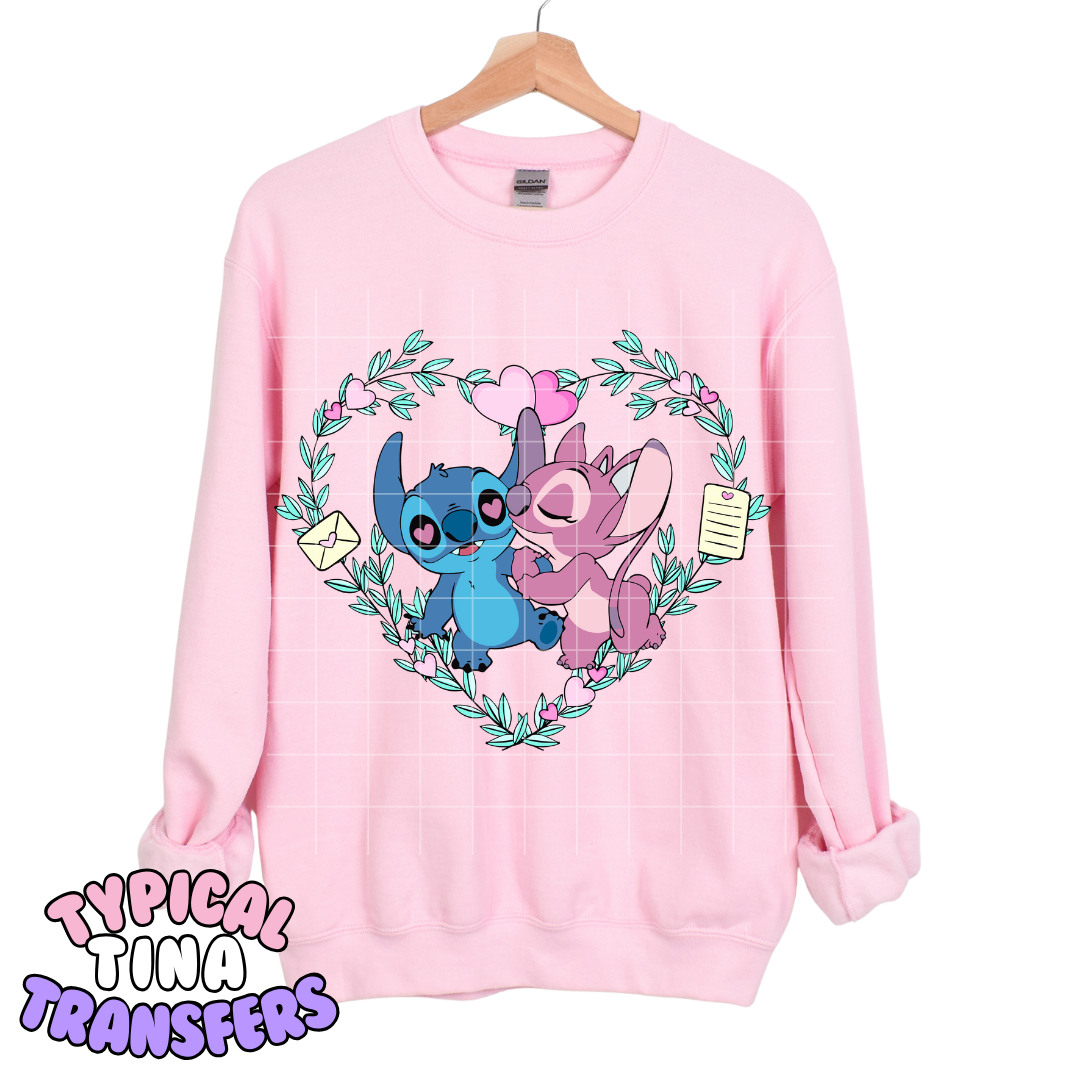 Blue and pink alien in heart floral | DTF Transfers | POD