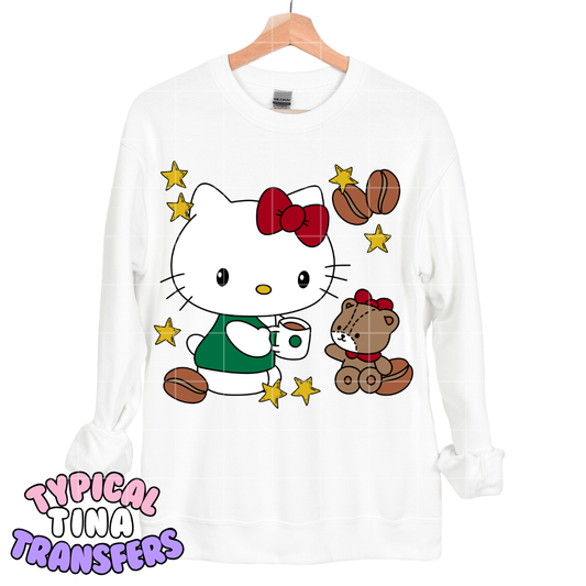 Kitty, Teddy bear and Coffee | DTF Transfers | POD