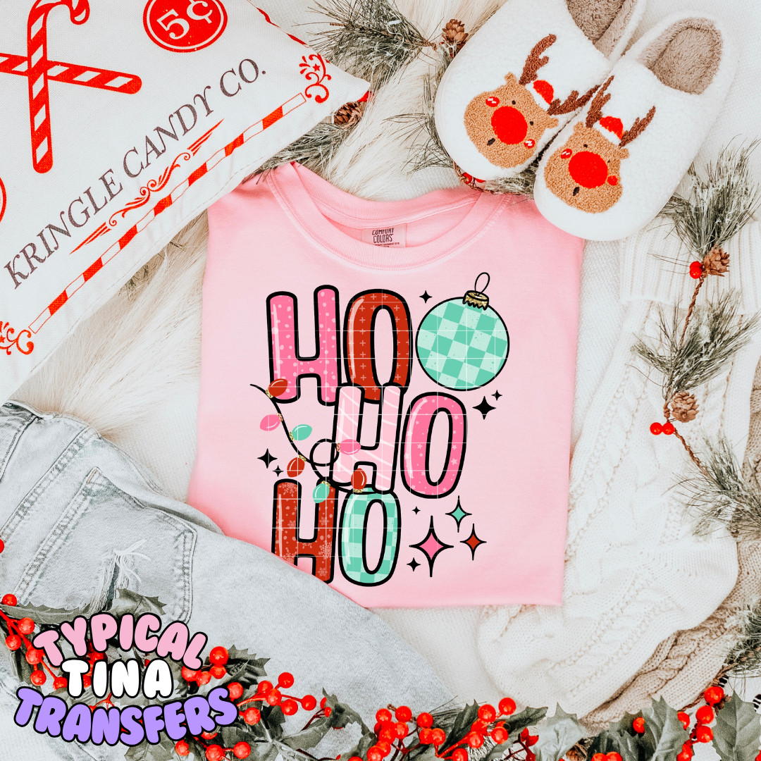 Ho Ho Ho bright pink and red check pattern | DTF Transfer | POD
