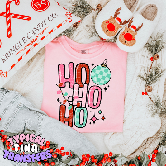 Ho Ho Ho bright pink and red check pattern | DTF Transfer | POD