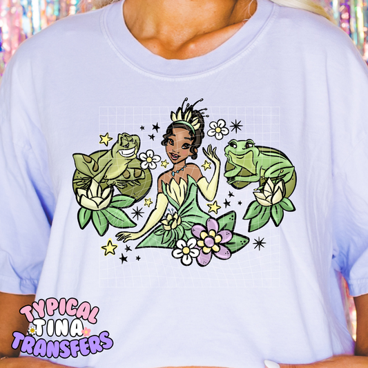 Princess T and Frogs | DTF Screen Print | POD