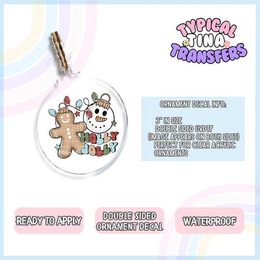 PreSale UVDTF | Gingerbread and Snowman | 3" Ornament Decal