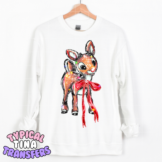 Glitter Reindeer and bow | DTF Transfer | POD