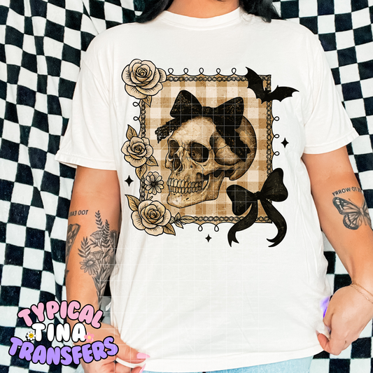 Preppy Halloween Skull Tan| DTF Transfer | POD