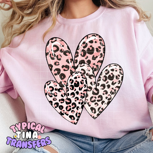 Leopard Pink Hearts | Adult 11" DTF Screen Print | POD