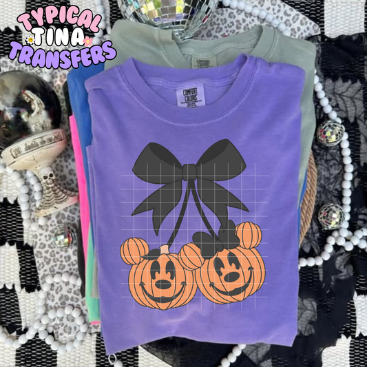 Black and Orange cherry pumpkins bow | DTF Transfer | POD