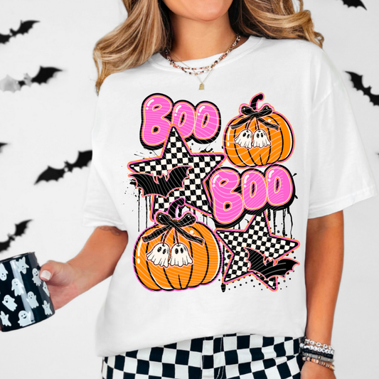 Pink Boo pumpkins checkered stars | DTF Transfer | POD