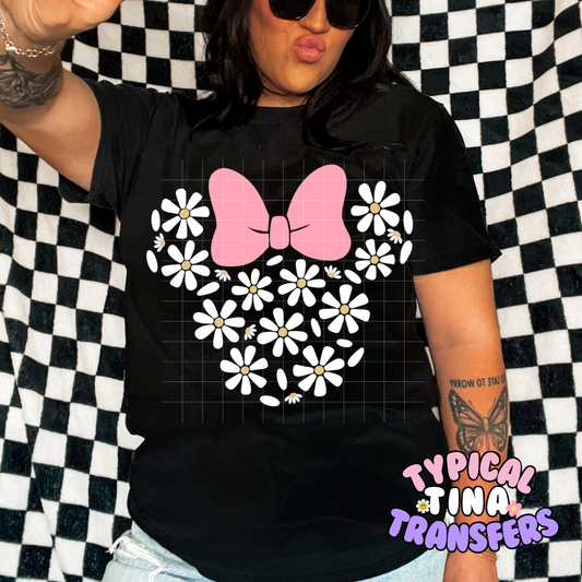 Floral Min Mouse Pink bow | DTF Screen Print | POD