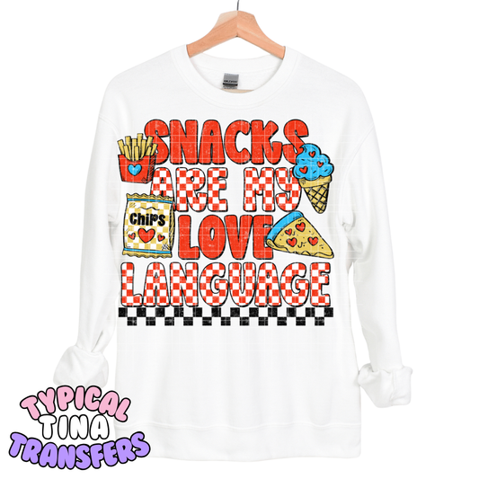 Snacks are my love language (red checkered) | DTF Transfers | POD