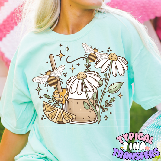 Daises, bees and honey | DTF Screen Print | POD