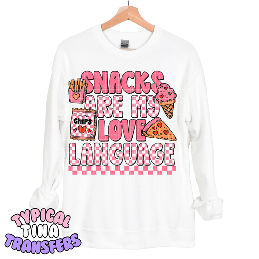 Snacks are my love language (pink checkered) | DTF Transfers | POD