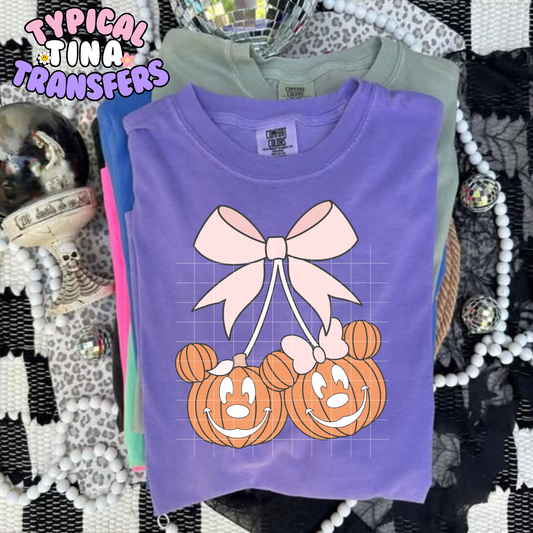 Pink and Orange cherry pumpkins bow | DTF Transfer | POD