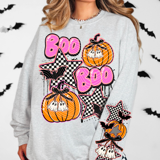 Pink Boo pumpkins checkered stars | DTF Transfer | POD