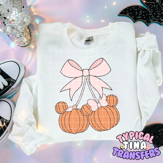 Pink and Orange cherry pumpkins bow (no faces) | DTF Transfer | POD