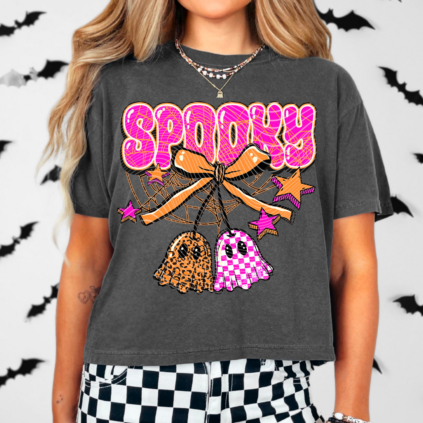 Spooky checkered ghost cherries | DTF Transfer | POD