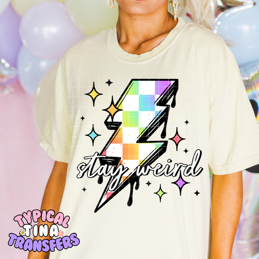 Rainbow checkered Lightning stay weird | DTF Screen Print | POD