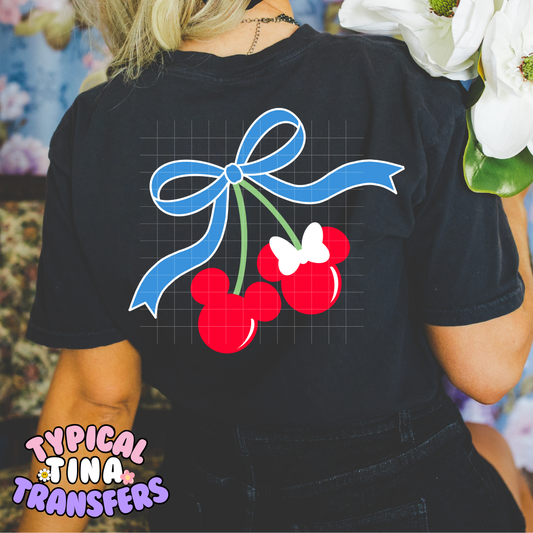 Mouse Cherries Blue Ribbon | DTF Screen Print | POD