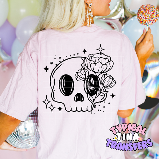 Skull and florals B/W) | DTF Transfer | POD