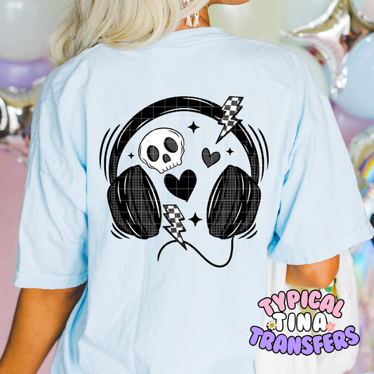 Headphones and Skull | DTF Screen Print | POD