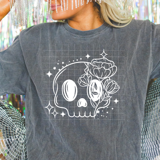 Skull and florals B/W) | DTF Transfer | POD