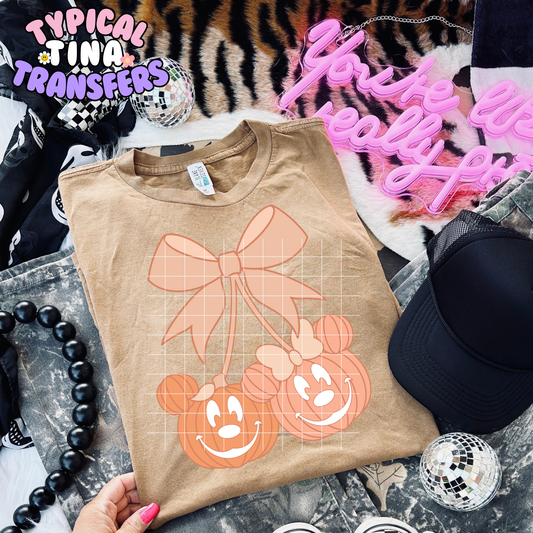 Peach and Orange cherry pumpkins bow (multi color pumpkins) | DTF Transfer | POD