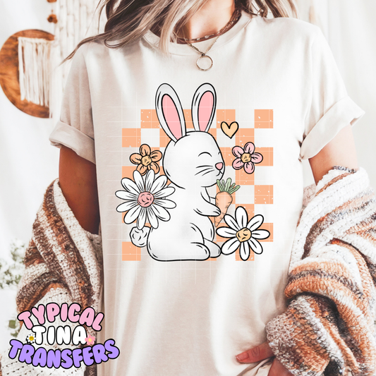 Cute Bunny orange checkered back | DTF Screen Print | POD