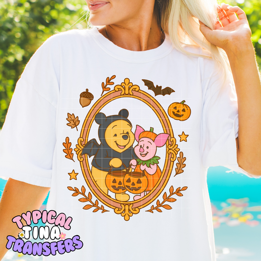 P Bear and Pig Halloween Frame | DTF Transfer | POD