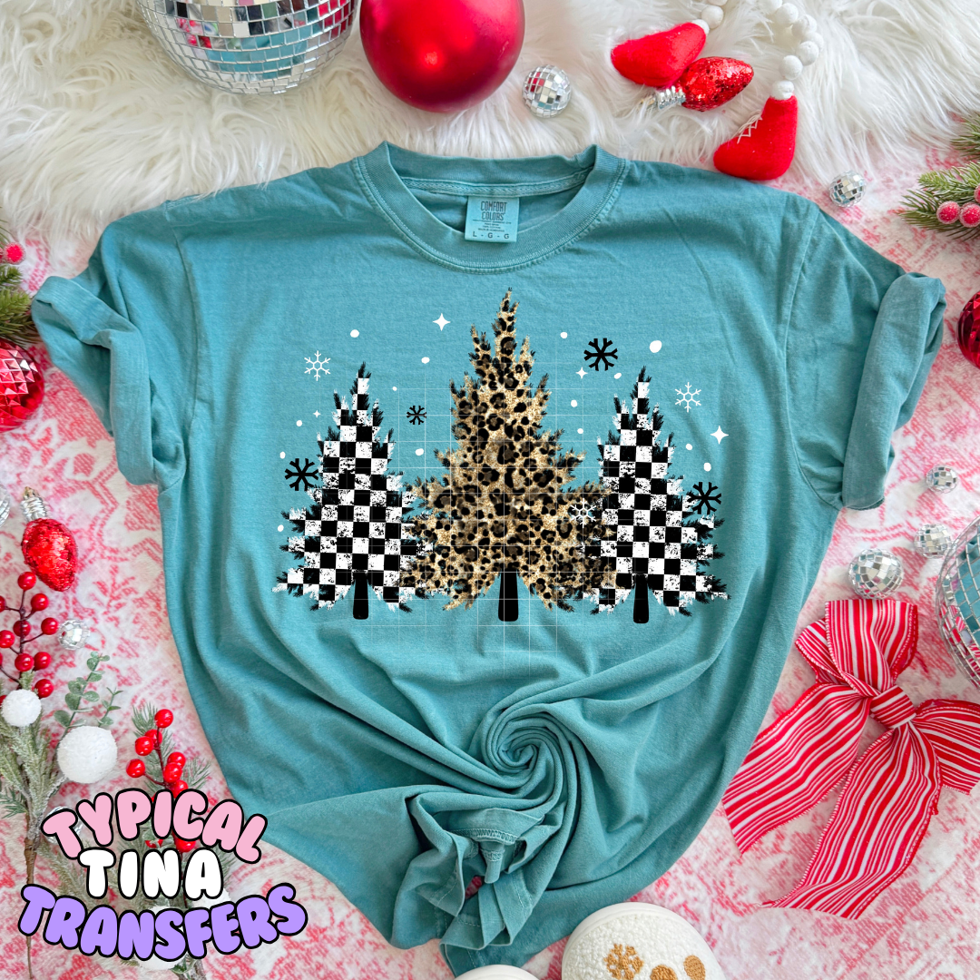 B& W checkered Xmas Trees | DTF Transfer | POD