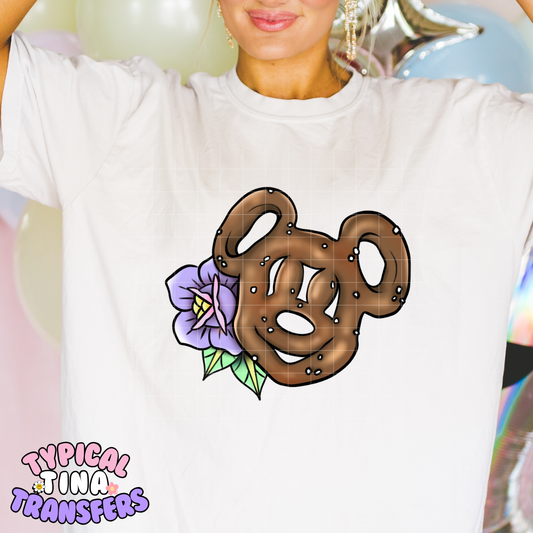 Mouse pretzel and floral | DTF Screen Print | POD