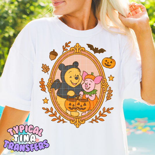 P Bear and Pig Halloween Frame | DTF Transfer | POD