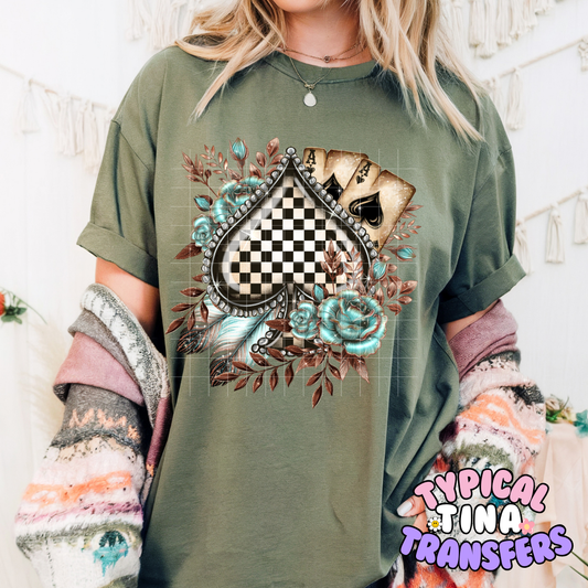 B&W checkered Spade | DTF Screen Print | POD