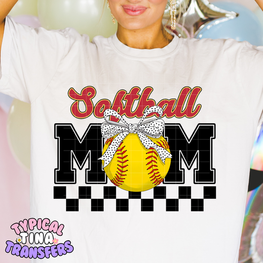Softball Mom polka dot bow | DTF Screen Print | POD