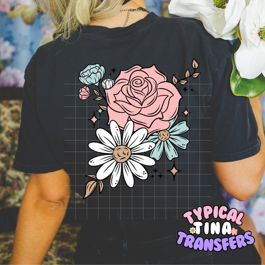 Dainty Rose and Daises | DTF Screen Print | POD