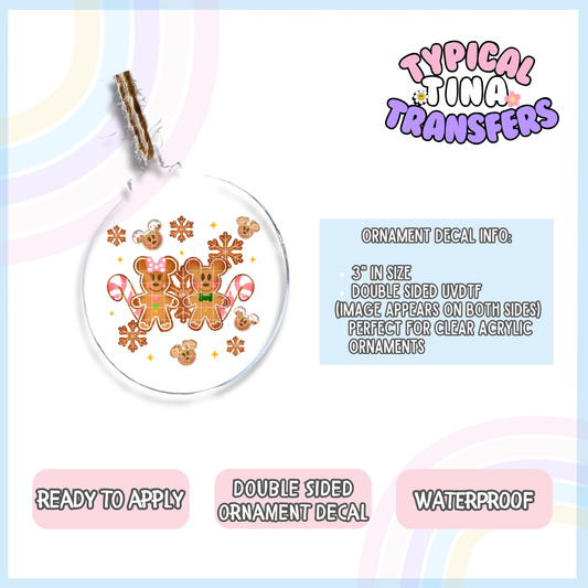 PreSale UVDTF | Gingerbread Mice | 3" Ornament Decal