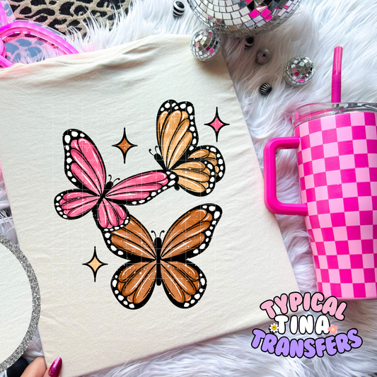 Monarch & Pink butterflies | DTF Screen Print | POD