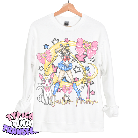 Sailor Girl with moon and white cat | DTF Transfers | POD