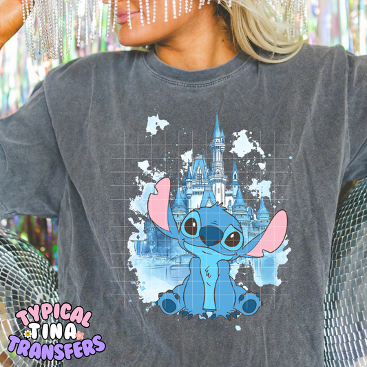 Blue alien Casle Background | DTF Screen Print | POD