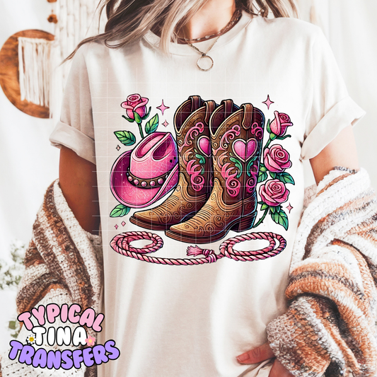 BOots pink cowboy hat | DTF Screen Print | POD