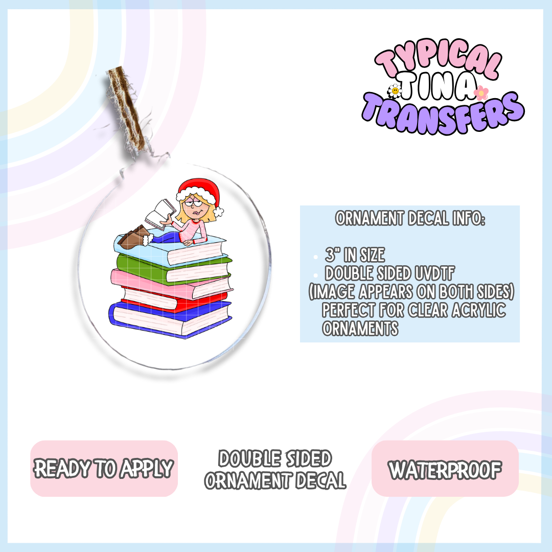 Loiz Xmas book stack | 3" Ornament Decal | POD